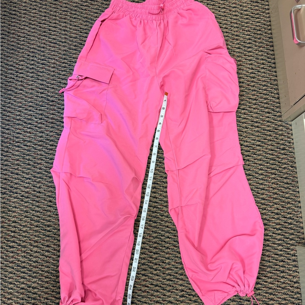 Hot pink parachute cargo pants